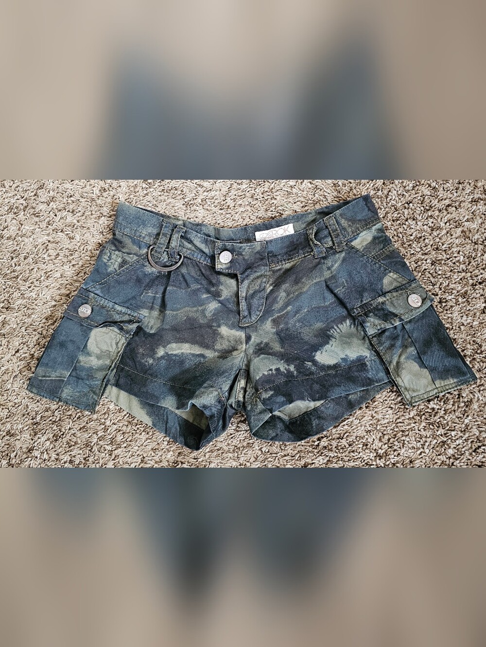 LaRok Shorts Women 0 Low Rise Side Pocket Cotton Green XS Camo Camouflage Design